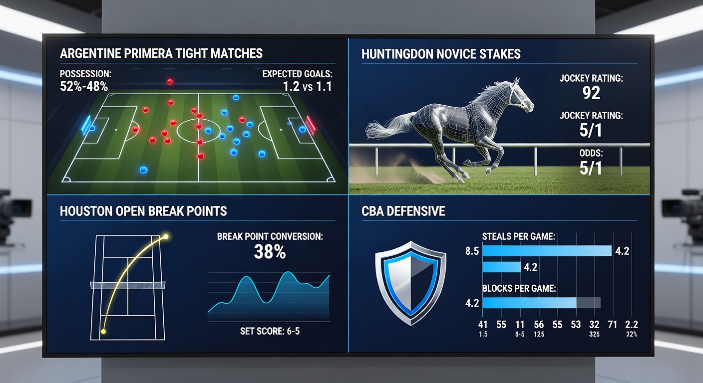 Huntingdon racecourse with novice hurdlers mid-jump under spring skies, capturing the essence of form-favored stakes races