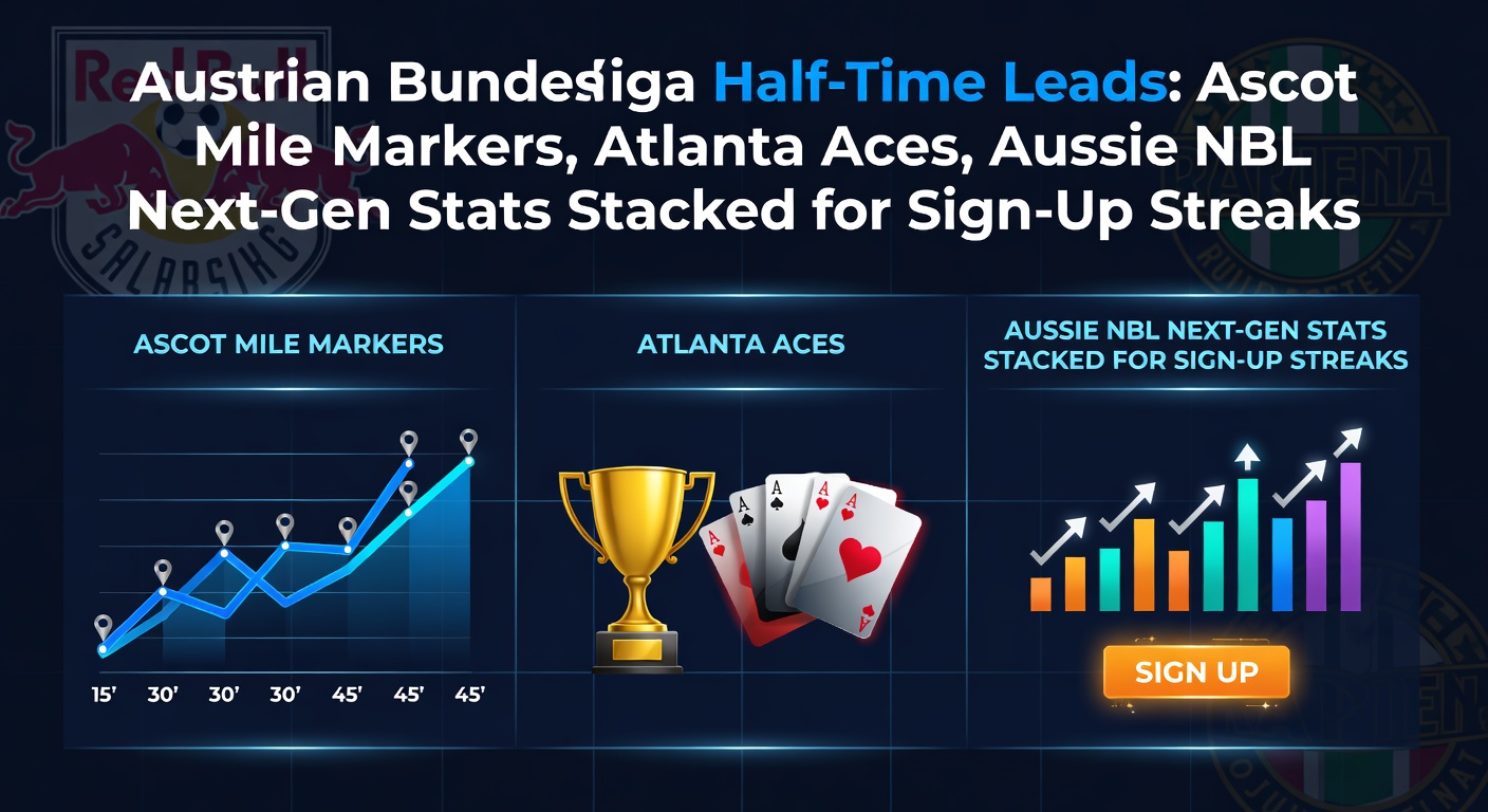 Dynamic action shot capturing an Austrian Bundesliga match with players celebrating a half-time lead, overlaid with Ascot racehorses thundering past mile markers, tennis aces at Atlanta Open, and Aussie NBL players tracking next-gen stats on court