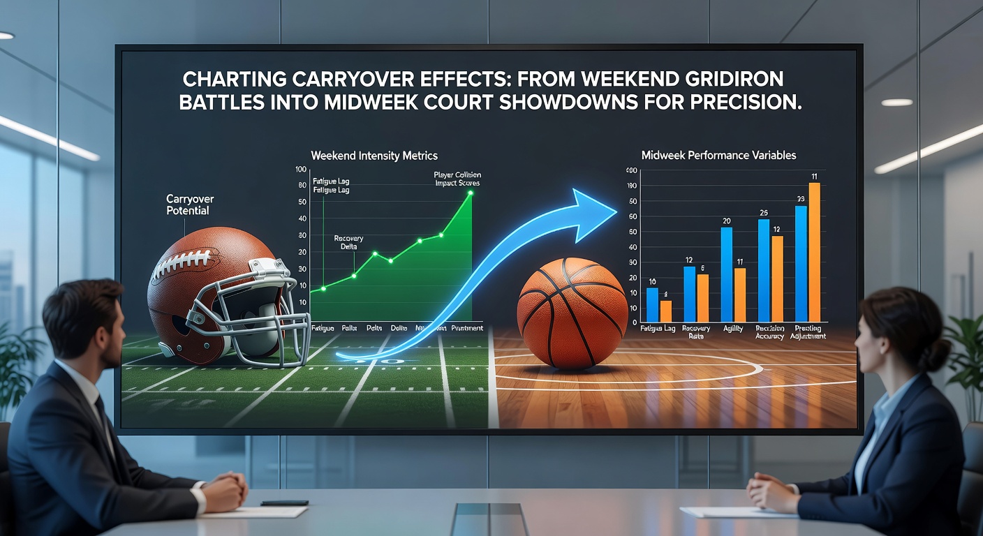 Charts comparing carryover fatigue metrics between NFL weekends and NBA midweek games