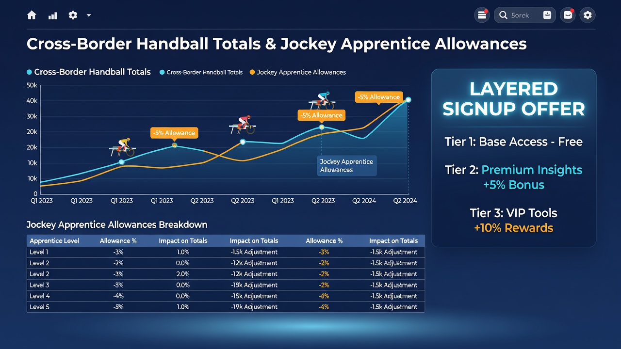 Layered signup offer chain diagram showing handball totals connected to apprentice allowance horse bets