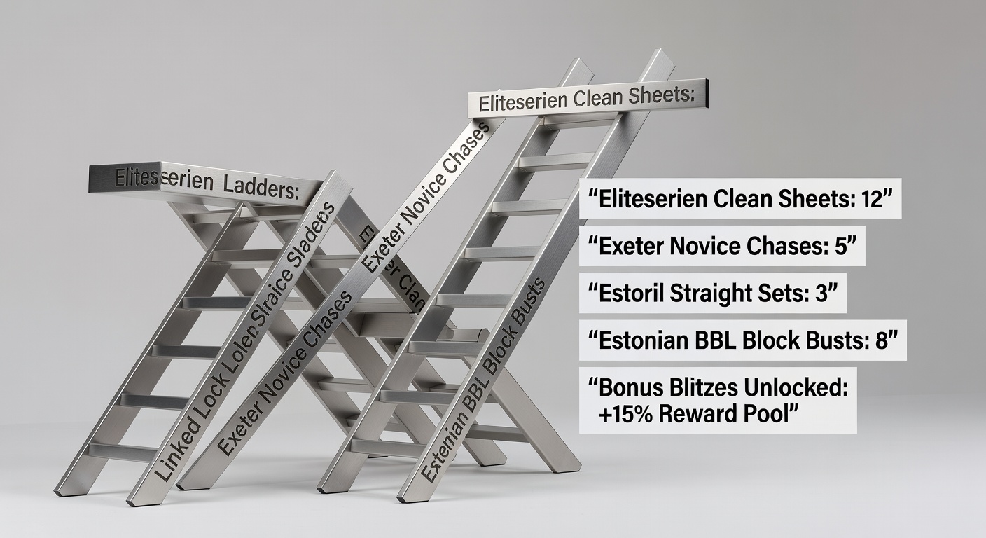 Visual breakdown of a multi-sport betting ladder combining soccer clean sheets, horse racing chases, tennis straight sets, and basketball blocks for accumulator bonuses