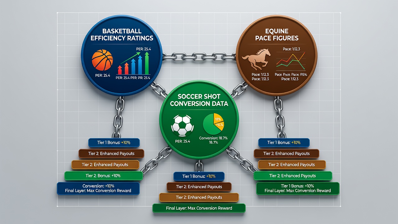 Analytical dashboard displaying basketball efficiency metrics alongside equine pace charts and soccer conversion tables used in multi-sport data layering