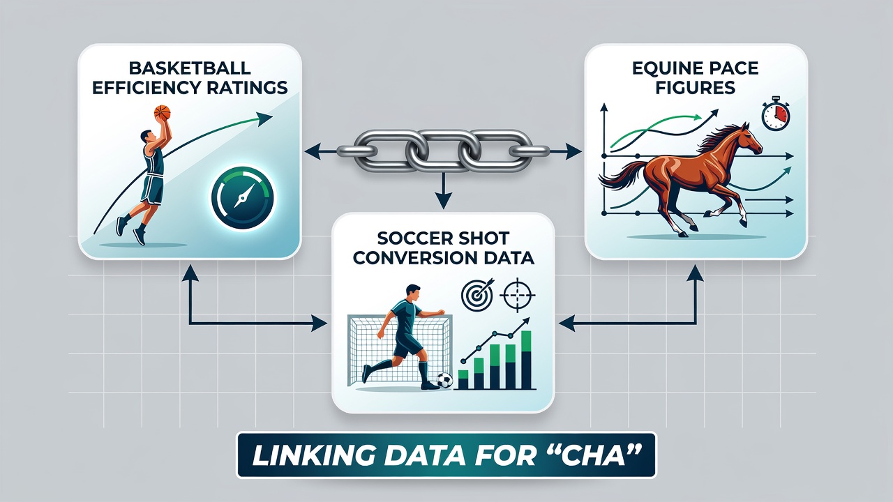 Flow diagram illustrating how basketball efficiency, horse pace numbers, and soccer conversion percentages connect through sequential bonus activation stages