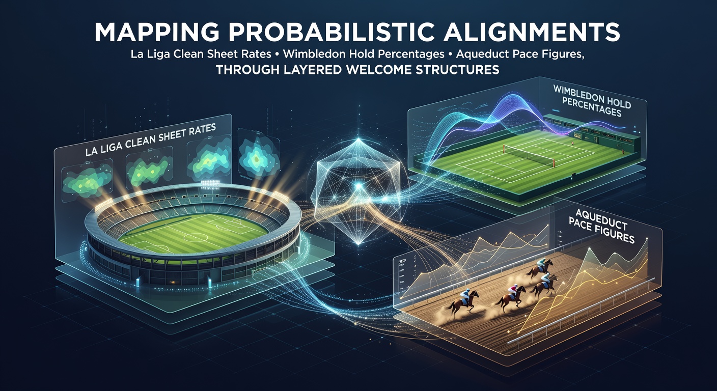 Diagram illustrating probabilistic alignments across La Liga clean sheet data, Wimbledon serve hold metrics, and Aqueduct pace analysis for betting structures