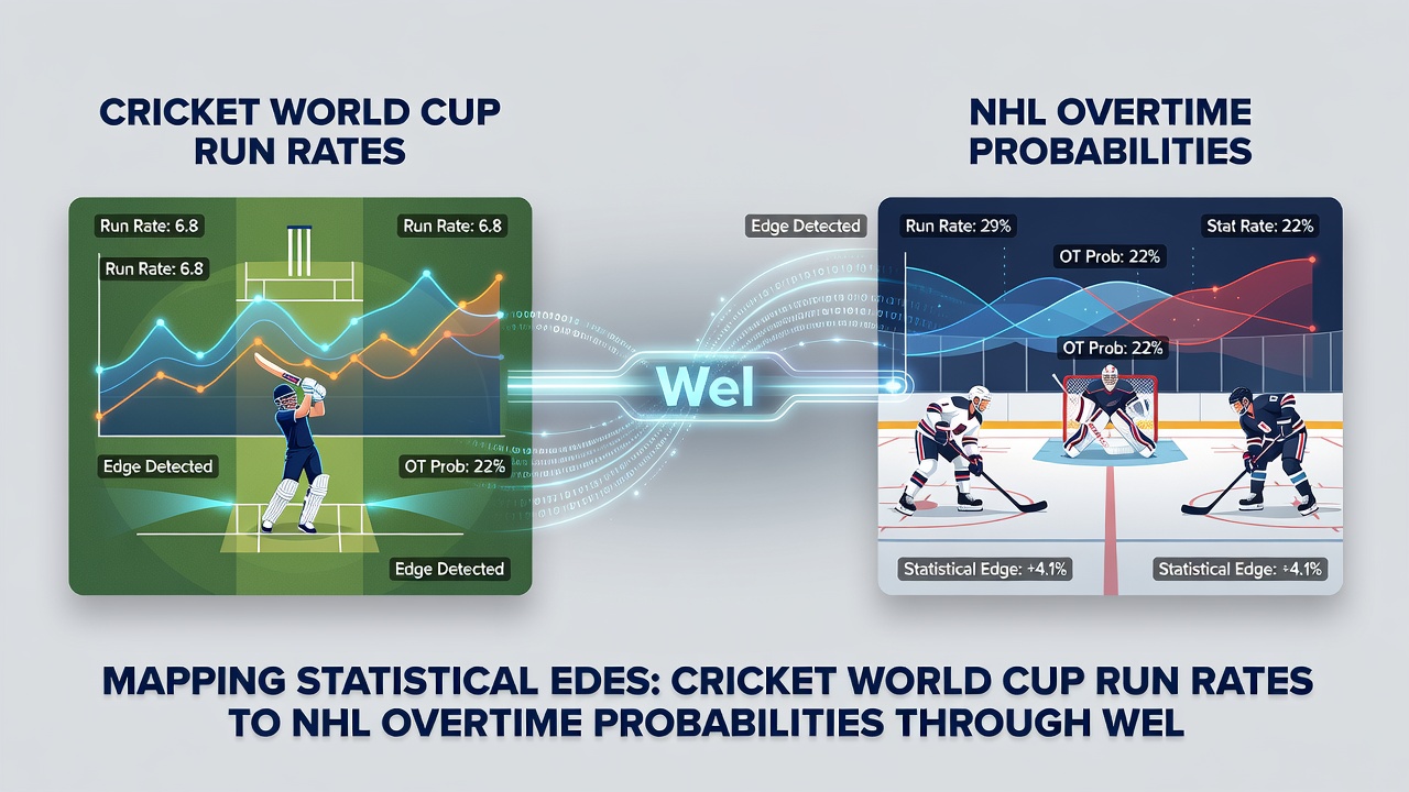 Detailed graphs comparing normalized cricket run rates against NHL overtime goal probability distributions