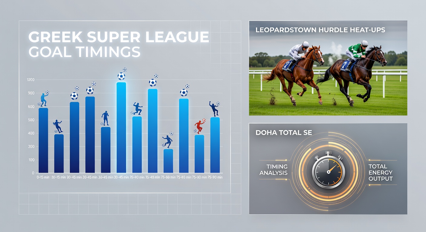 Leopardstown racecourse hurdle runners warming up on a misty Irish morning, with jockeys in vibrant silks