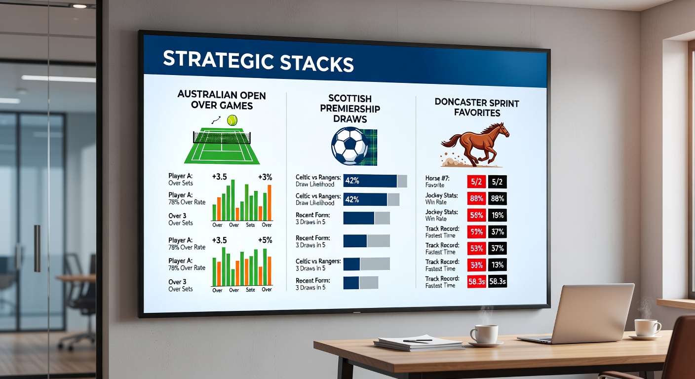 Collage of Doncaster racecourse sprint favorites charging down the straight, Eurobasket players battling for rebounds, Scottish soccer draw celebrations muted, and Australian Open over-games scoreboard