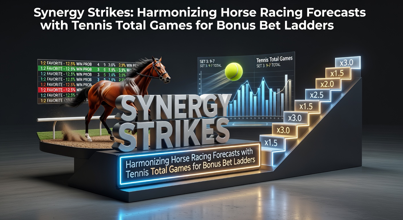 Horse racing track meets tennis court in a dynamic split-image graphic illustrating bet synergy