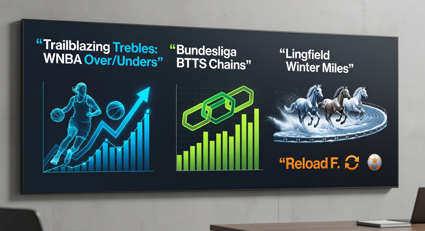 Close-up of a treble bet slip merging WNBA lines, Bundesliga goals, Lingfield runners, overlaid with reload bonus sparks