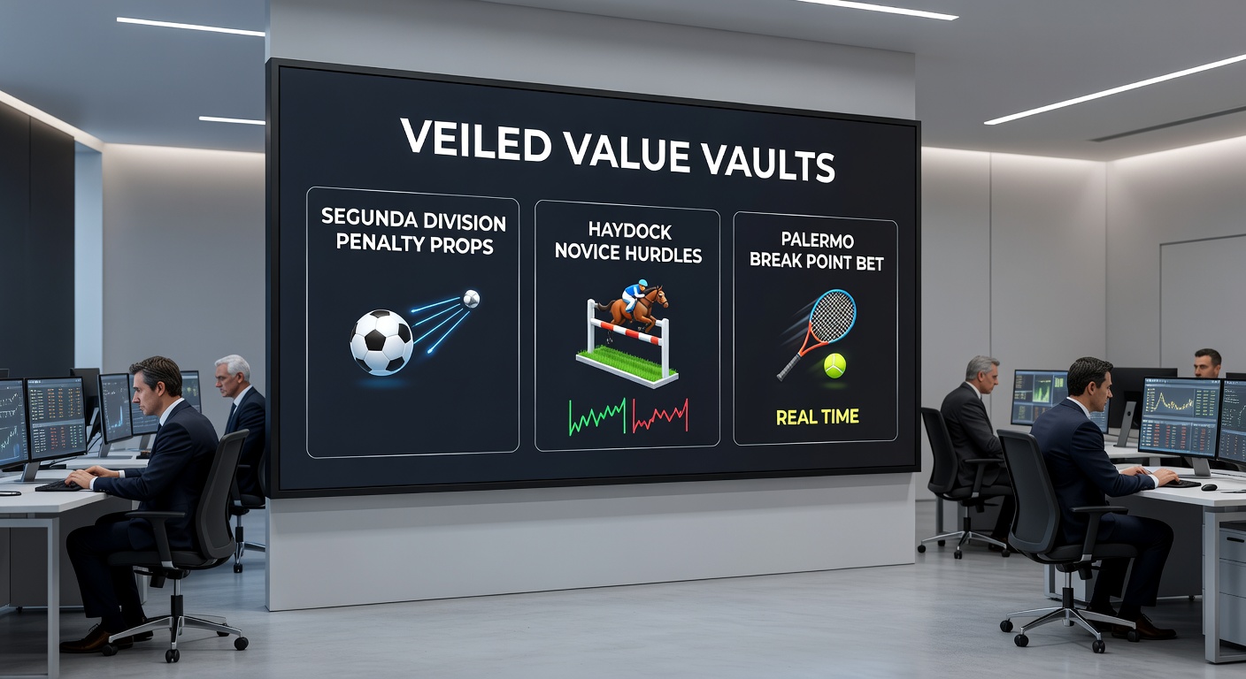 Close-up of a novice hurdler navigating a rain-slicked jump at Haydock Park under April skies, with overlaid stats on track biases and jockey win rates
