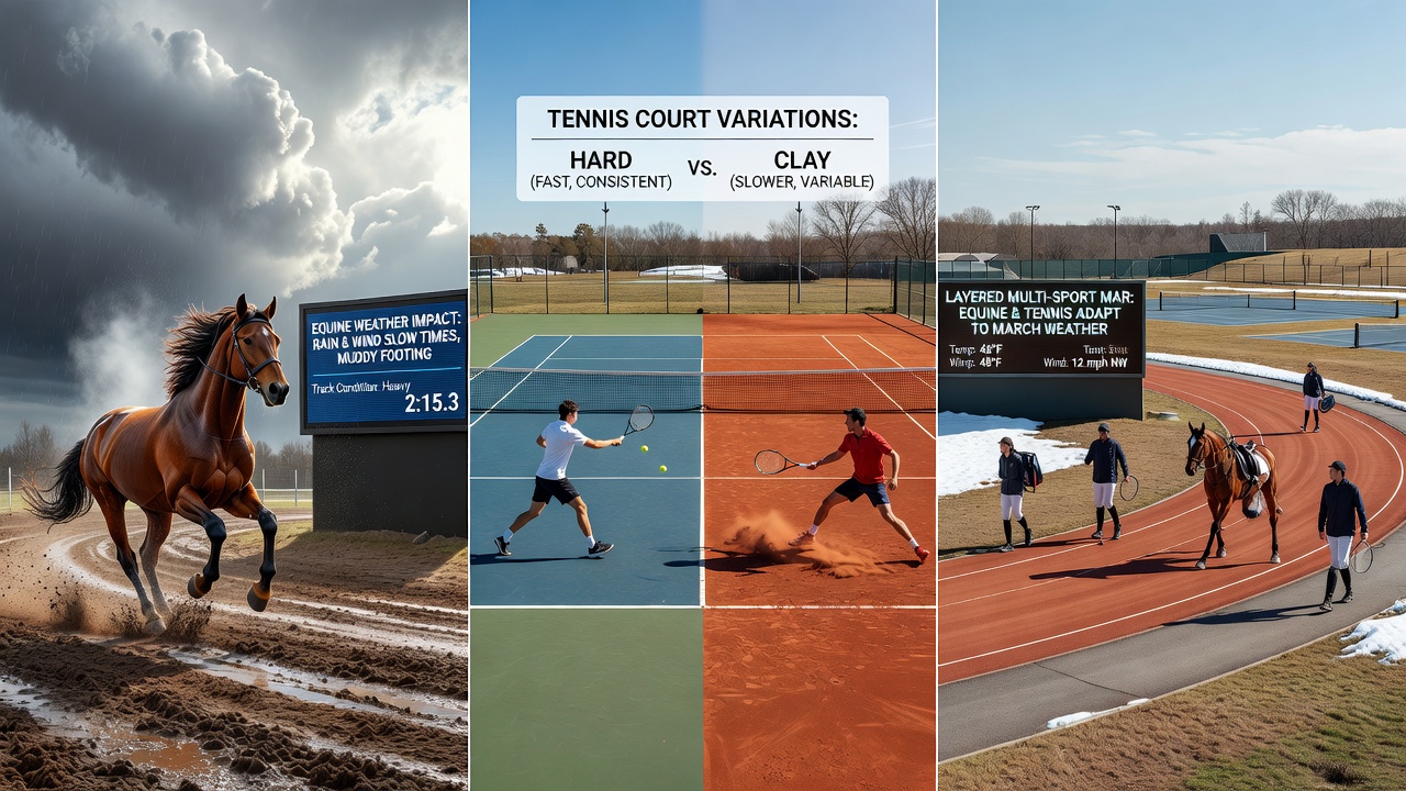 Comparative analysis of weather effects on equine timing and tennis surface play