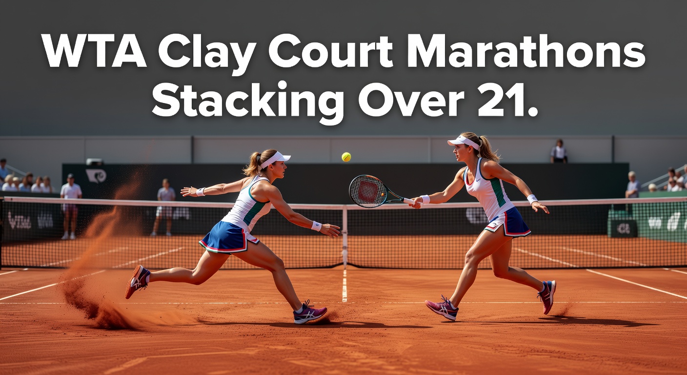 Intense WTA players locked in a prolonged baseline rally on red clay, showcasing the endurance test of clay court tennis